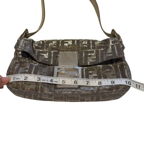 Fendi Baguette Glitter Zucca Canvas Metallic Iridescent FF Logo Shoulder Bag - Picture 9 of 10